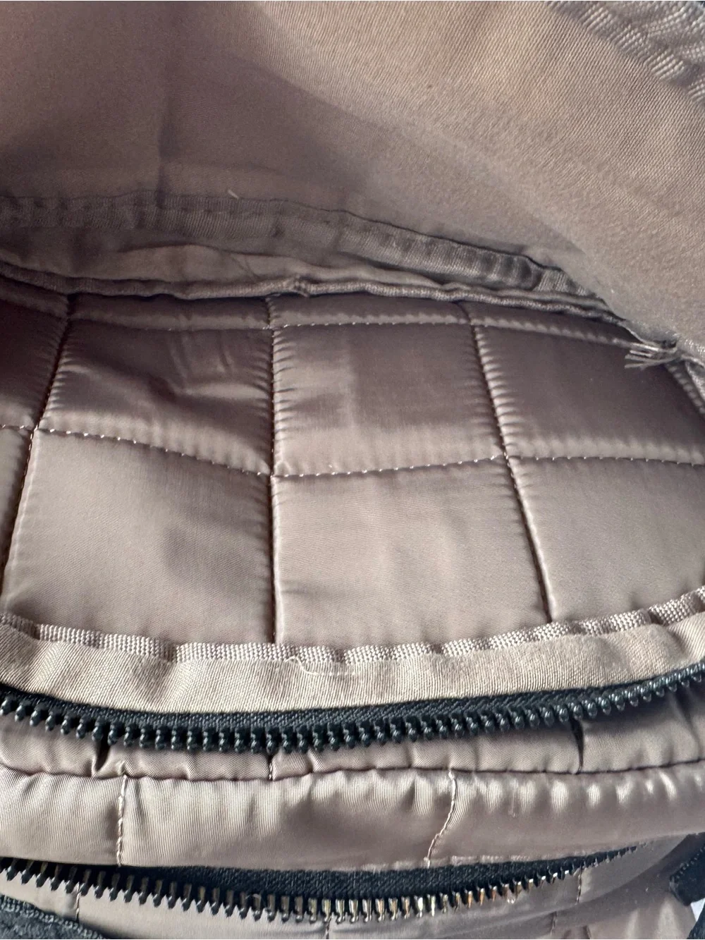 Adrienne Vittadini Quilted Taupe Nylon Backpack with Front Pockets
